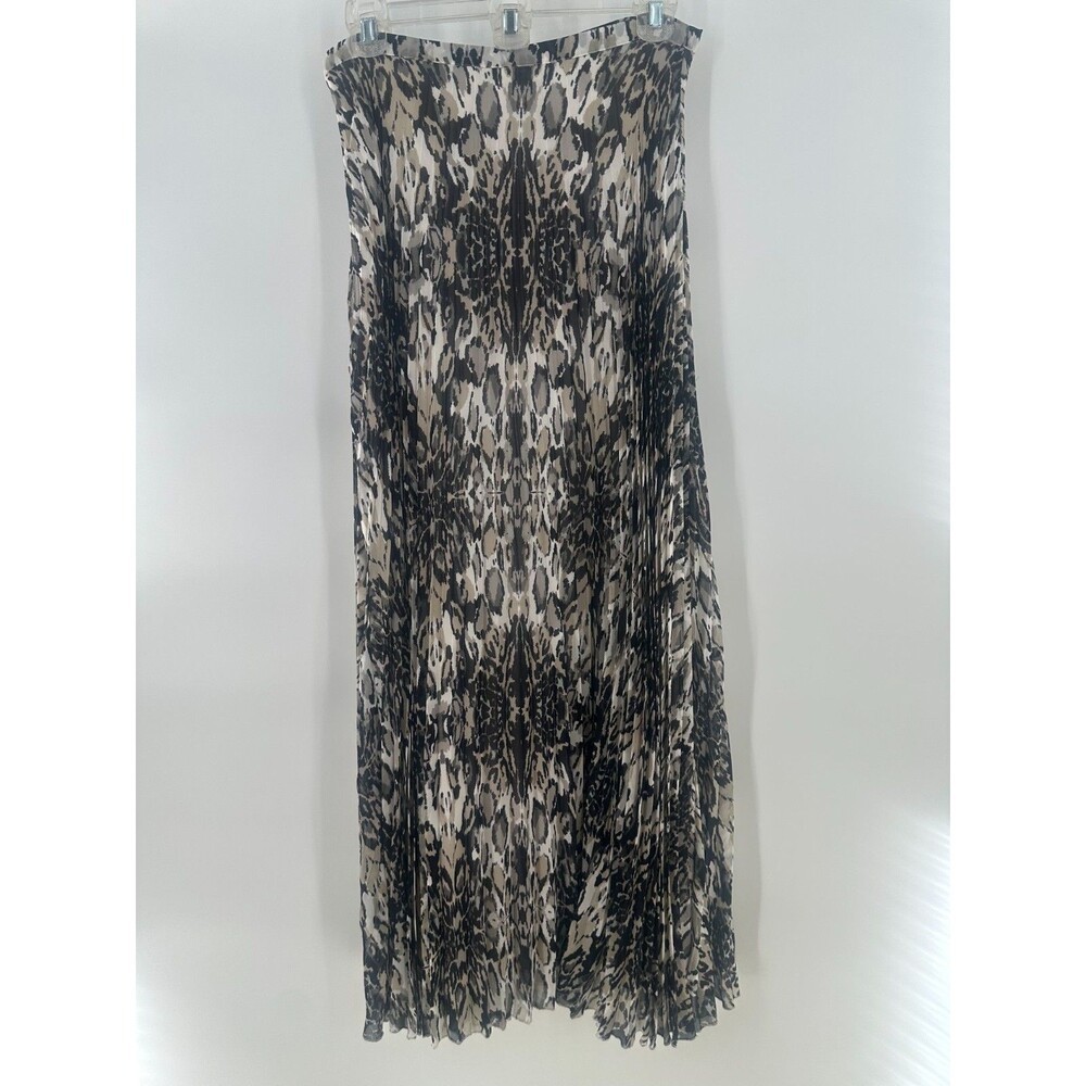 Garnet Hill Pleated Accordion Skirt Animal Print Tan Black Maxi Skirt Size 4